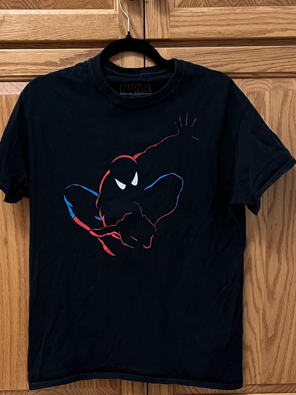 Marvel Black Short-Sleeve Spider-Man Outline Tee with Red & Blue Accents, GUC, M